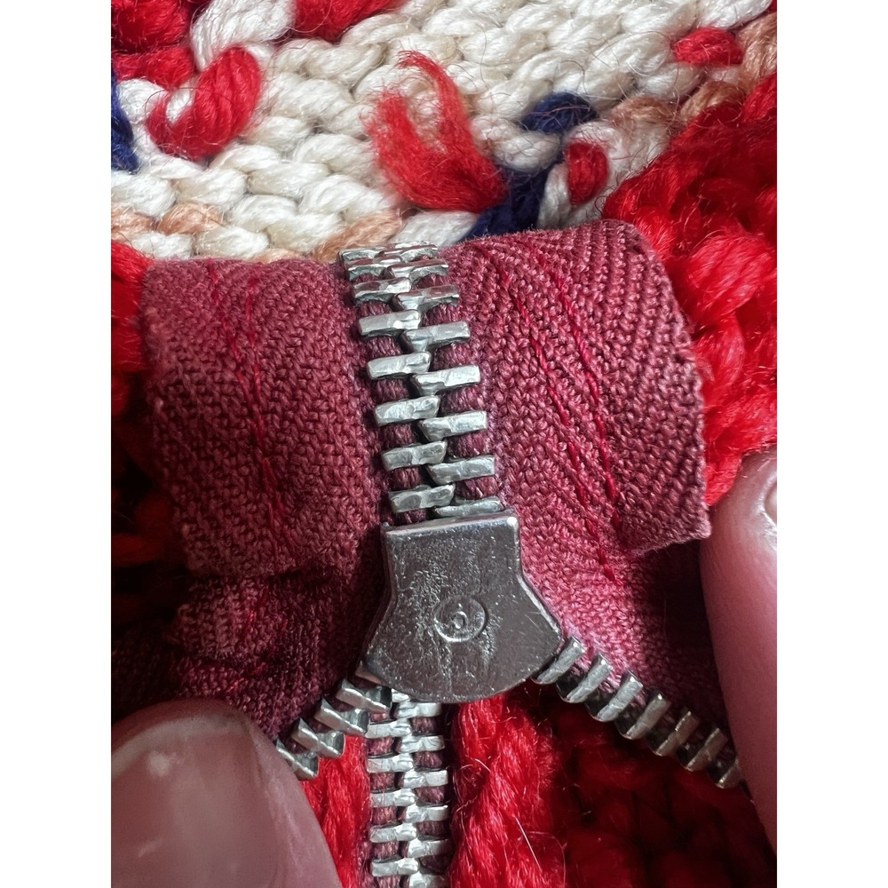 Vintage Mary Maxim Cowichan Figure Skating, Wool, Hand Knit Red Zip Up Sweater - Picture 9 of 16